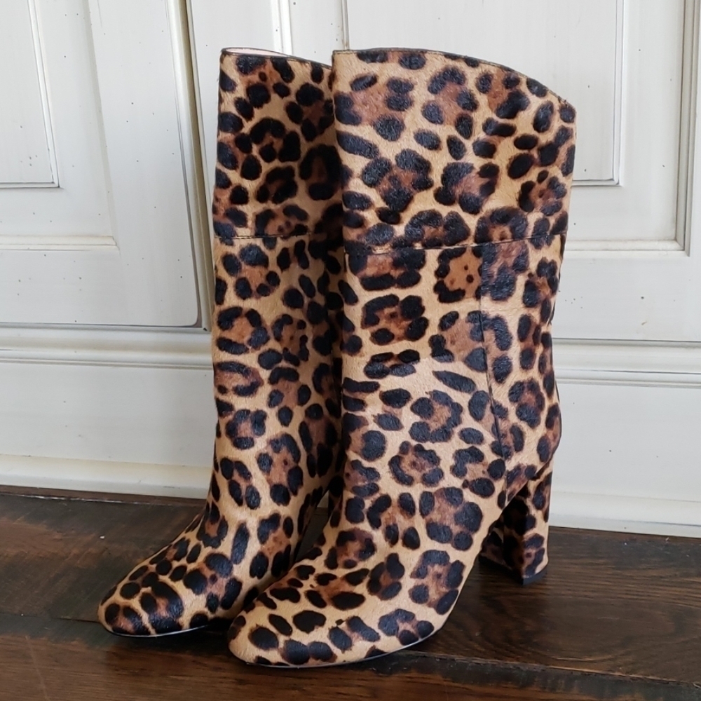 J. Crew Midcalf boots leopard calf hair AB114